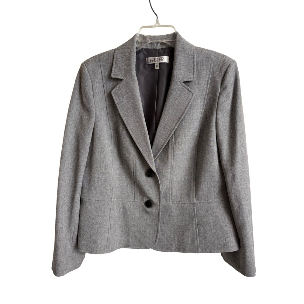 Kasper Womens Gray Two Button Blazer Jacket Size 16P Classic Career